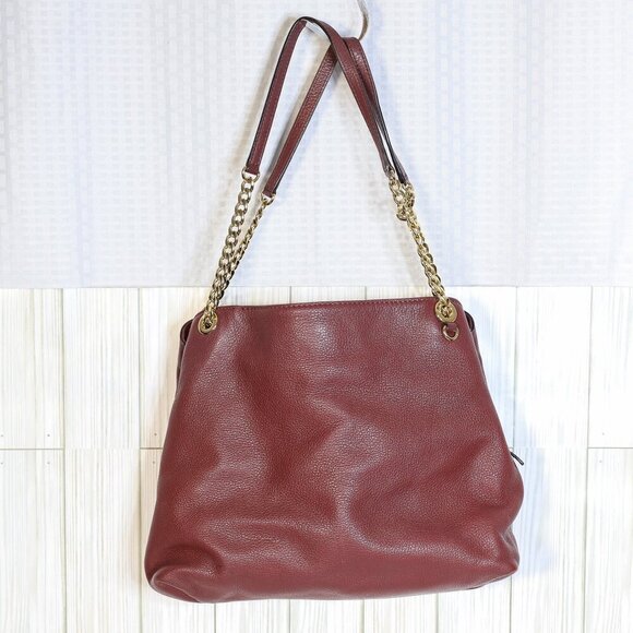 Michael Kors triple compartment deep burgundy leather multi-pocket/zip purse - Picture 1 of 16